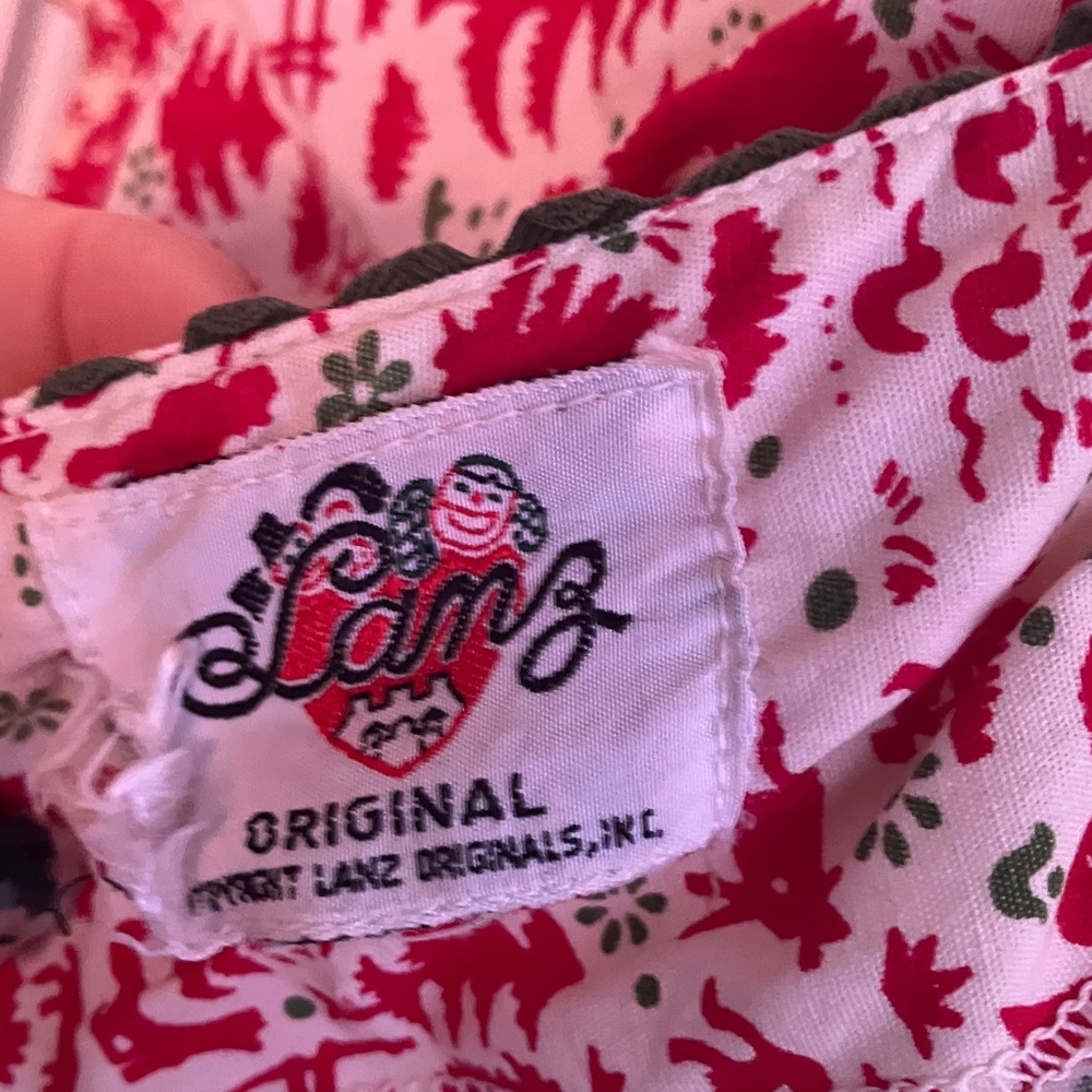 Vintage 60s 70s Lanz Original Countryside Novelty Print Red, Cream,& Green Dress - Picture 11 of 12